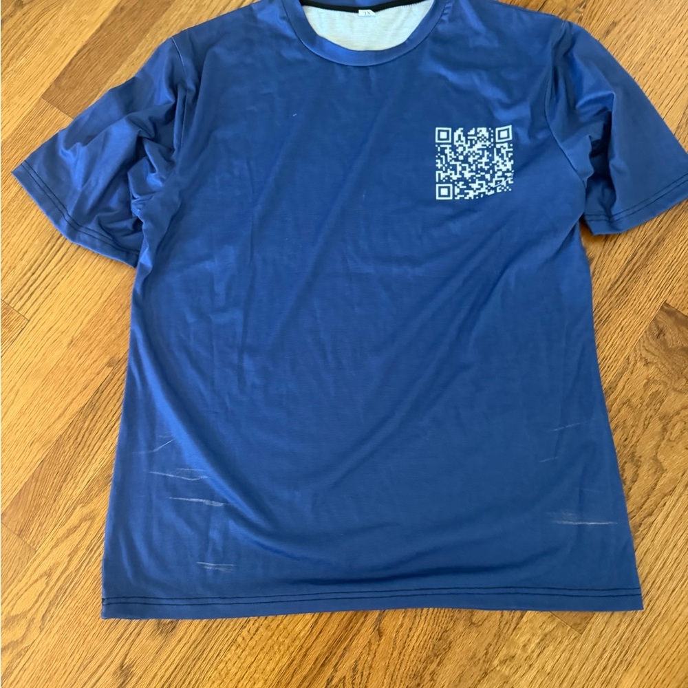 Men's Navy Blue Crewneck T-Shirt with QR Code Graphic